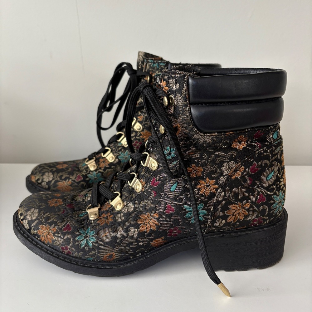 Sam Edelman Darrah Floral Jacquard Lace Up Ankle Boots Size 7.5M